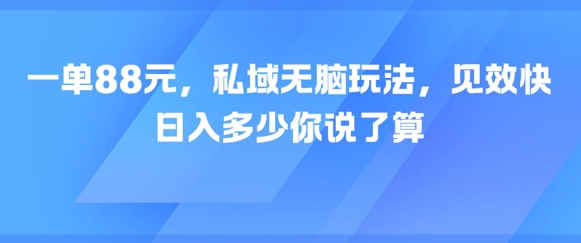 一单88元，私域无脑玩法，见效快，日入多少你说了算-生财赚 -赚钱新动力