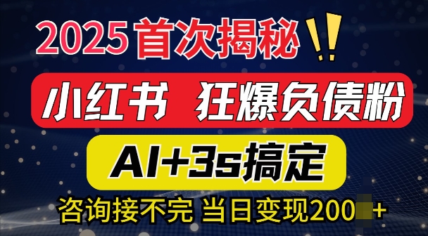 2025引流天花板：最新小红书狂暴负债粉思路，咨询接不断，当日入多张-生财赚 -赚钱新动力