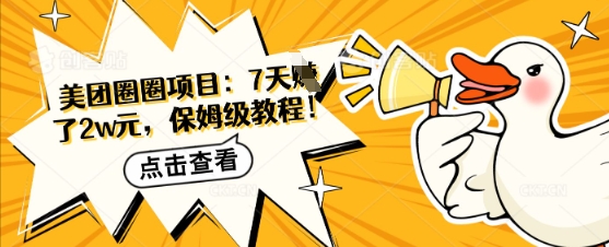 美团圈圈项目：7天挣了2w元，保姆级教程-生财赚 -赚钱新动力