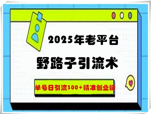 2025年老平台野路子引流术，单号日引流300+精准创业粉-生财赚 -赚钱新动力