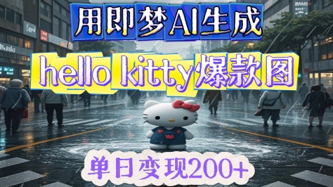 用即梦AI生成Hello Kitty爆款图，单日变现2张-生财赚 -赚钱新动力