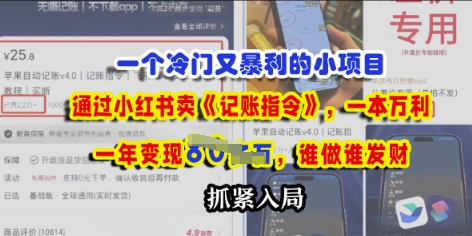 一个冷门需求，通过小红书卖《记账指令》，一本万利，谁做谁发，抓紧入局-生财赚 -赚钱新动力