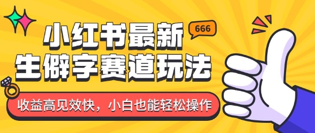 小红书最新生僻字赛道玩法，收益高见效快，小白也能轻松操作-生财赚 -赚钱新动力