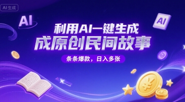 利用AI一键生成原创民间故事，无限制生成，条条爆款，日入多张-生财赚 -赚钱新动力