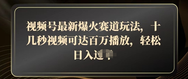 视频号最新爆火赛道玩法，十几秒视频可达百万播放，结合带货轻松，日入几张-生财赚 -赚钱新动力