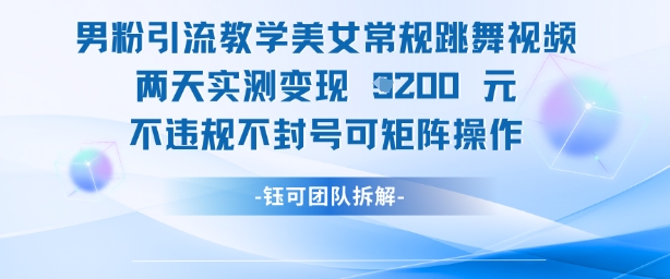 男粉引流教学美女常规跳舞视频两天实测变现1k+，不违规不封号可矩阵操作-生财赚 -赚钱新动力