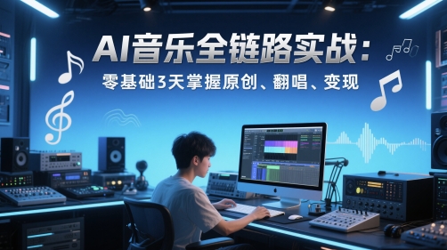 AI音乐全链路实战变现课：零基础3天掌握原创、翻唱、变现-生财赚 -赚钱新动力