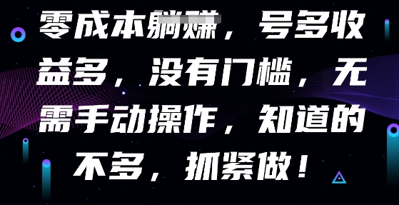 零成本全自动，号多收益多，没有门槛，无需手动-生财赚 -赚钱新动力