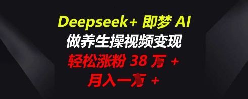 Deepseek+即梦AI，做养生操视频变现，轻松涨粉38W+，月入一W+-生财赚 -赚钱新动力