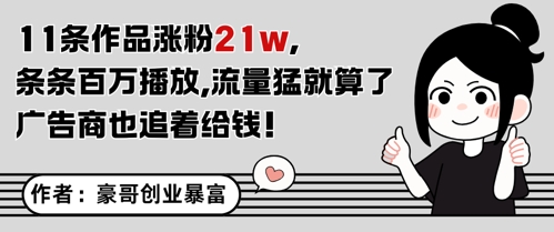 11条作品涨粉21W，条条百W播放，流量猛就算了，广告商也追着给钱-生财赚 -赚钱新动力