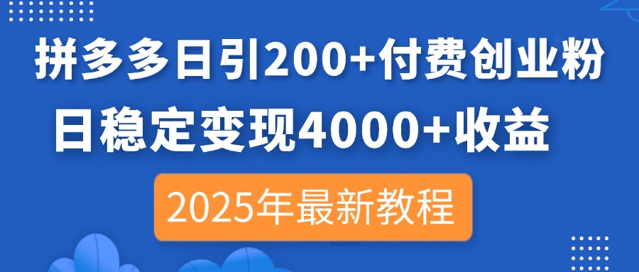 （14217期）拼多多日引200+付费创业粉，日稳定变现4000+收益，2025年最新教程-生财赚 -赚钱新动力