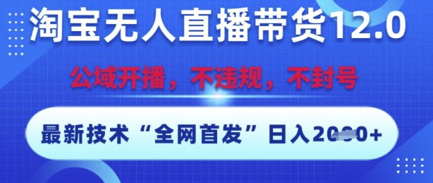 淘宝无人直播带货12.0，最新技术，不封号，不违规，操作简单，开播爆单，日入多张【揭秘】-生财赚 -赚钱新动力