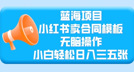 蓝海项目，小红书卖合同模板，无脑操作，小白轻松日入三张-生财赚 -赚钱新动力