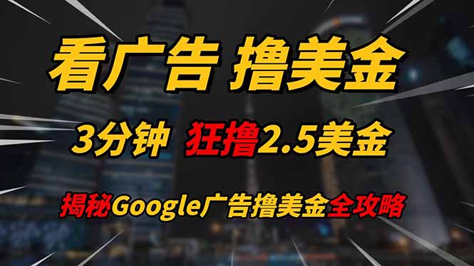 （14701期）看广告，撸美金！！3分钟赚2.5美金！！日入200美金不是梦！揭秘Google…-生财赚 -赚钱新动力