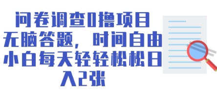 问卷调查0撸项目，无脑答题，时间自由，小白每天轻轻松松日入2张-生财赚 -赚钱新动力