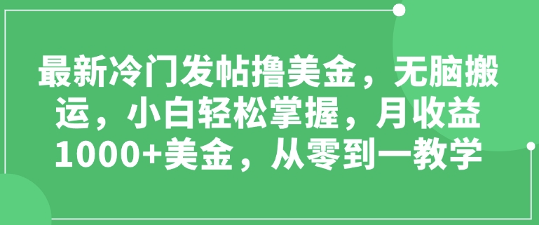 最新冷门发帖撸美金，无脑搬运，小白轻松掌握，月收益1000+美金，从零到一教学-生财赚 -赚钱新动力