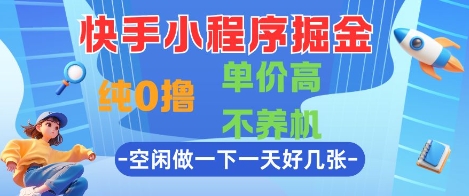 快手小程序掘金，纯0撸，单价高不养机 利用空闲时间做一做，一天好几张【揭秘】-生财赚 -赚钱新动力