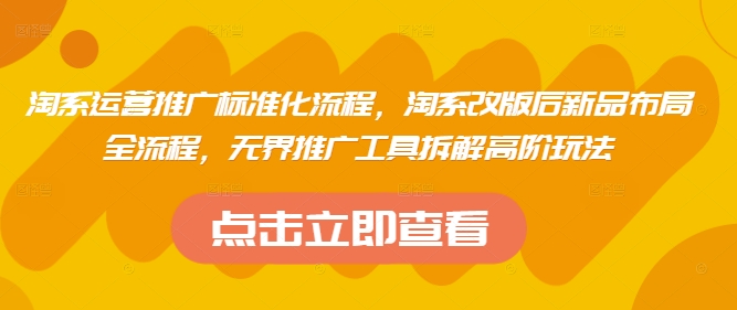 淘系运营推广标准化流程，​淘系改版后新品布局全流程，无界推广工具拆解高阶玩法-生财赚 -赚钱新动力