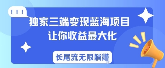 独家三端变现蓝海项目，让你收益最大化，长尾流无限躺挣-生财赚 -赚钱新动力
