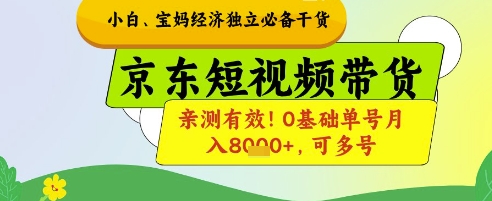 小白宝妈经济独立必备干货，京东短视频带货，亲测有效!0基础单号月入8k+，可多号【揭秘】-生财赚 -赚钱新动力