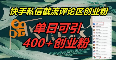 快手私信截流创业粉，一天引流400+-生财赚 -赚钱新动力