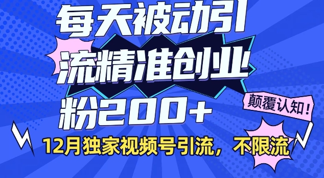 12月独家视频号引流每天被动引流精准创业粉200+不限流-生财赚 -赚钱新动力