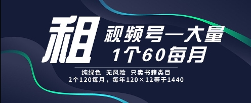 租视频号，一个60每月，2个120.纯绿色、无风险，常年租【揭秘】-生财赚 -赚钱新动力