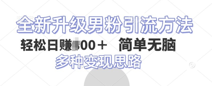 全新升级男粉引流方法，不需要真人出境，不需要你有才艺，二创风格 简单暴力-生财赚 -赚钱新动力