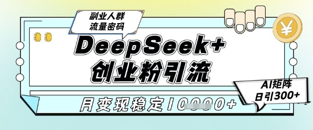 DeepSeek+创业粉精准引流，全新分享课4.0玩法，AI矩阵日引300+，多种变现方式，稳定月入1W-生财赚 -赚钱新动力