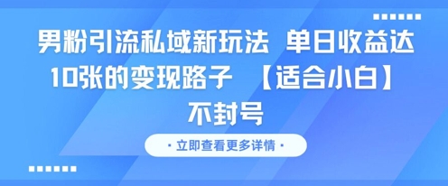 男粉引流私域新玩法，单日收益达10张的变现路子 【适合小白】不封号-生财赚 -赚钱新动力