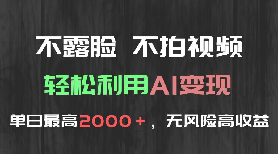 （15034期）不露脸，不拍视频，轻松利用AI变现，单日最高2000＋，无风险高利润-生财赚 -赚钱新动力