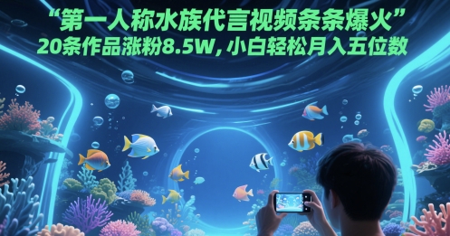 第一人称水族代言视频条条爆火，20条作品涨粉8.5W，小白轻松月入五位数-生财赚 -赚钱新动力