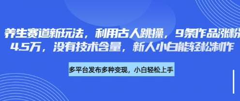 养生赛道新玩法，利用古人跳操，9条作品涨粉4.5W，没有技术含量，新人小白能轻松制作-生财赚 -赚钱新动力