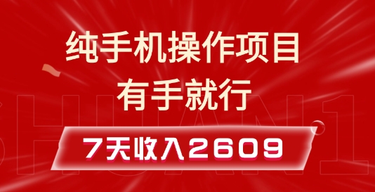 纯手机操作的小项目，有手就能做，7天收入2609+实操教程【揭秘】-生财赚 -赚钱新动力