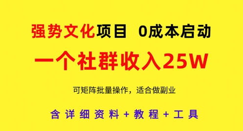 强势文化项目，一个社群收入25个W，0成本启动，可矩阵批量操作，原创详细实操教程-生财赚 -赚钱新动力
