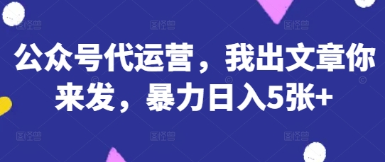 公众号代运营，我出文章你来发，暴力日入5张+【揭秘】-生财赚 -赚钱新动力