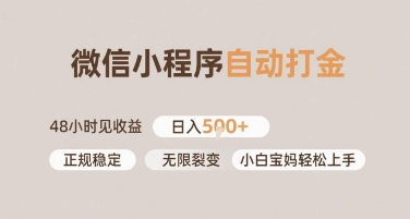 微信小程序自动打金，快速见收益，日入多张，长期稳定靠谱，小白宝妈轻松上手【揭秘】-生财赚 -赚钱新动力