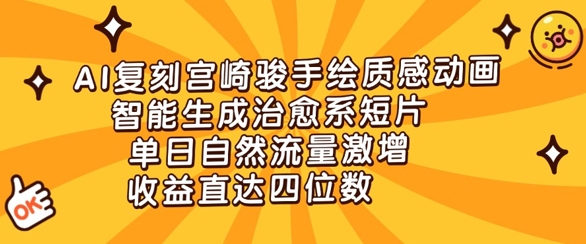 AI复刻宫崎骏手绘质感动画，智能生成治愈系短片，单日自然流量激增，收益直达四位数-生财赚 -赚钱新动力