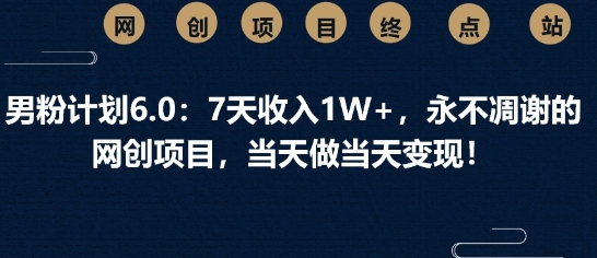 男粉计划6.0：7天收入1W+，永不凋谢的网创项目，当天做当天变现-生财赚 -赚钱新动力