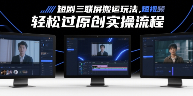 短剧三联屏搬运玩法，短剧搬运轻松过原创实操流程-生财赚 -赚钱新动力