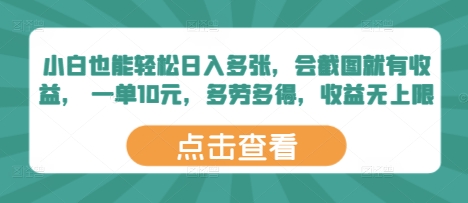 小白也能轻松日入多张，会截图就有收益， 一单10元，多劳多得，收益无上限-生财赚 -赚钱新动力