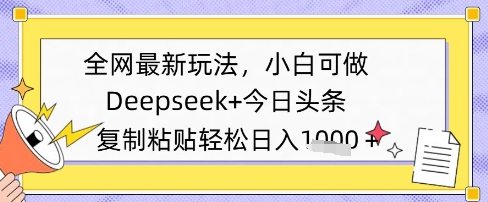全网最新玩法，Deepseek+今日头条，只需要简单的复制粘贴即可，小白可做，日入多张-生财赚 -赚钱新动力
