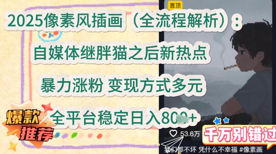 2025像素风插画(全流程解析)：自媒体继胖猫之后新热点，暴力涨粉，变现方式多元，全平台稳定日入多张-生财赚 -赚钱新动力