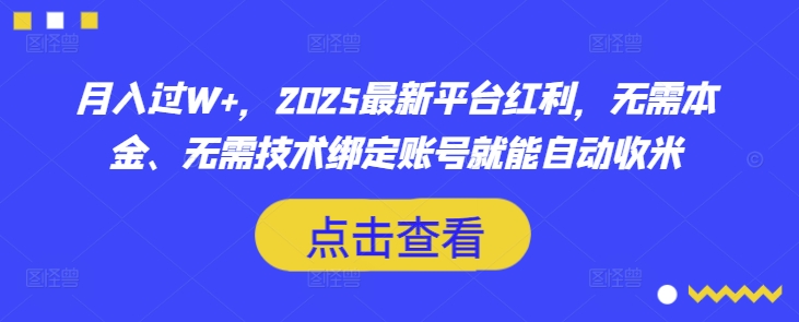 月入过W+，2025最新平台红利，无需本金、无需技术绑定账号就能自动收米-生财赚 -赚钱新动力