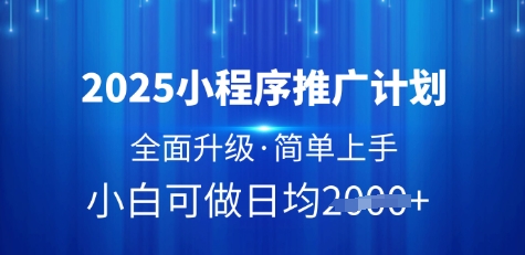 2025小程序推广计划，全面升级，简单上手，日均多张【揭秘】-生财赚 -赚钱新动力