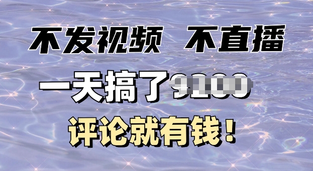 不发作品不直播，评论就有钱，一条最高10块，一天搞多张-生财赚 -赚钱新动力