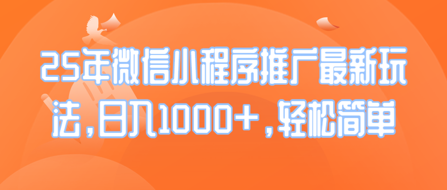 （14032期）25年微信小程序推广最新玩法，日入1000+，轻松简单-生财赚 -赚钱新动力