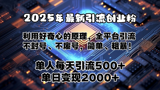 2025年最新引流创业粉，利用好奇心的原理，全平台引流，不封号、不废号，简单、粗暴-生财赚 -赚钱新动力