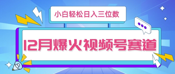 12月视频号爆火赛道，小白无脑操作，也可以轻松日入三位数-生财赚 -赚钱新动力