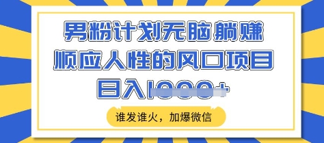 男粉计划无脑躺Z，顺应人性的风口项目，谁发谁火，加爆微信，日入多张【揭秘】-生财赚 -赚钱新动力